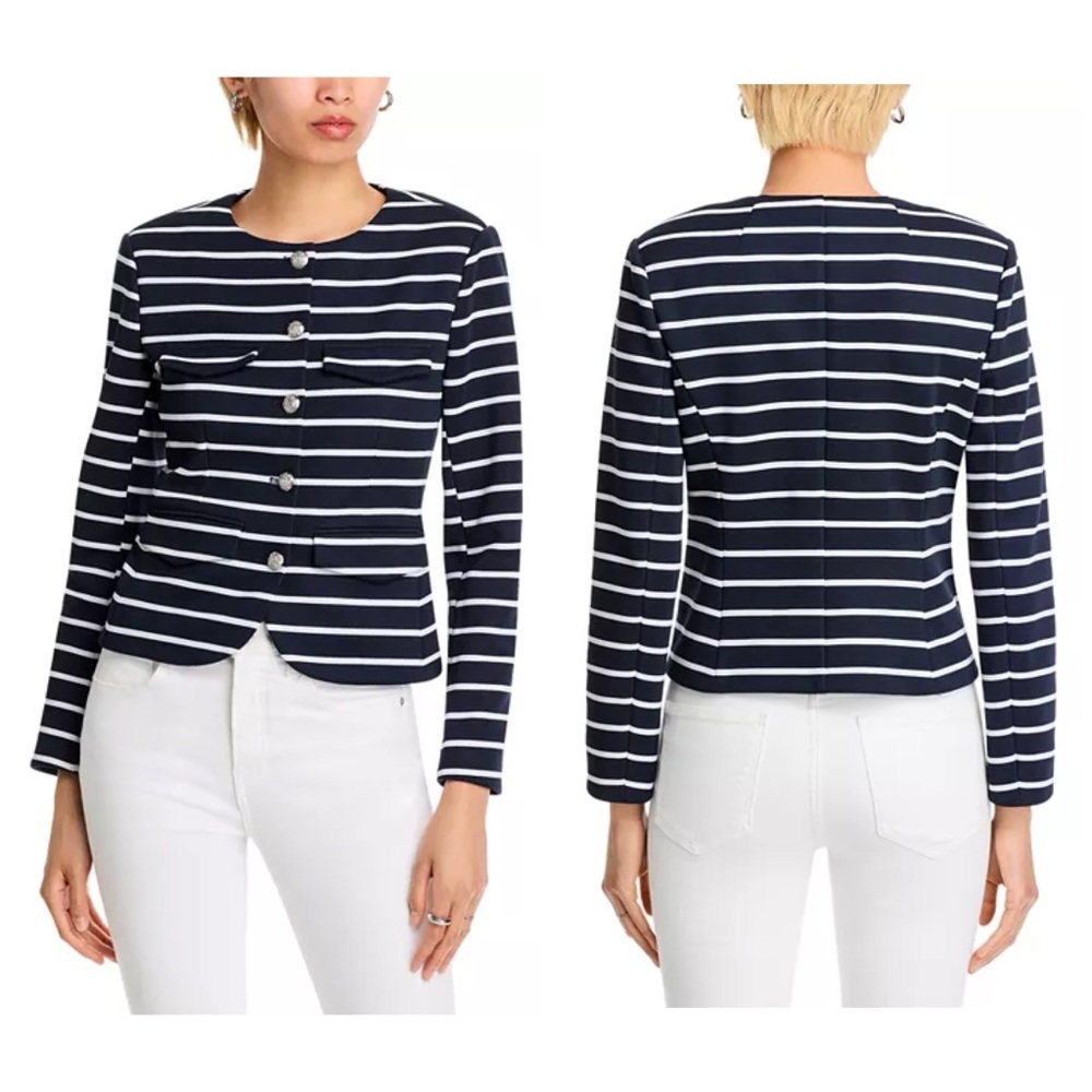 $448 NWT Veronica Beard Kensington Navy White Striped Knit Jacket Blazer Size XL